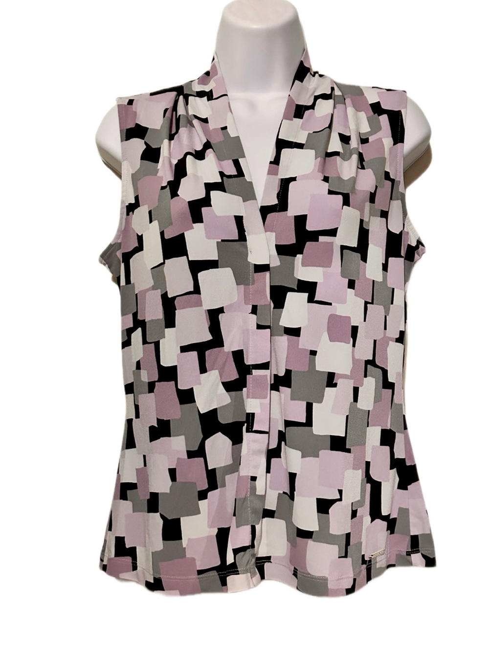 Calvin Klein Sleeveless V-Neck Tank in Pink, Gray, Black & White